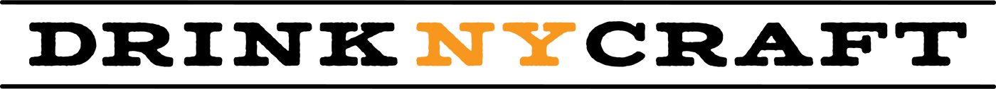 A white square graphic with the words 'DRINK NY CRAFT' centered between two horizontal black lines. The text is in a bold serif font, with 'NY' highlighted in orange.